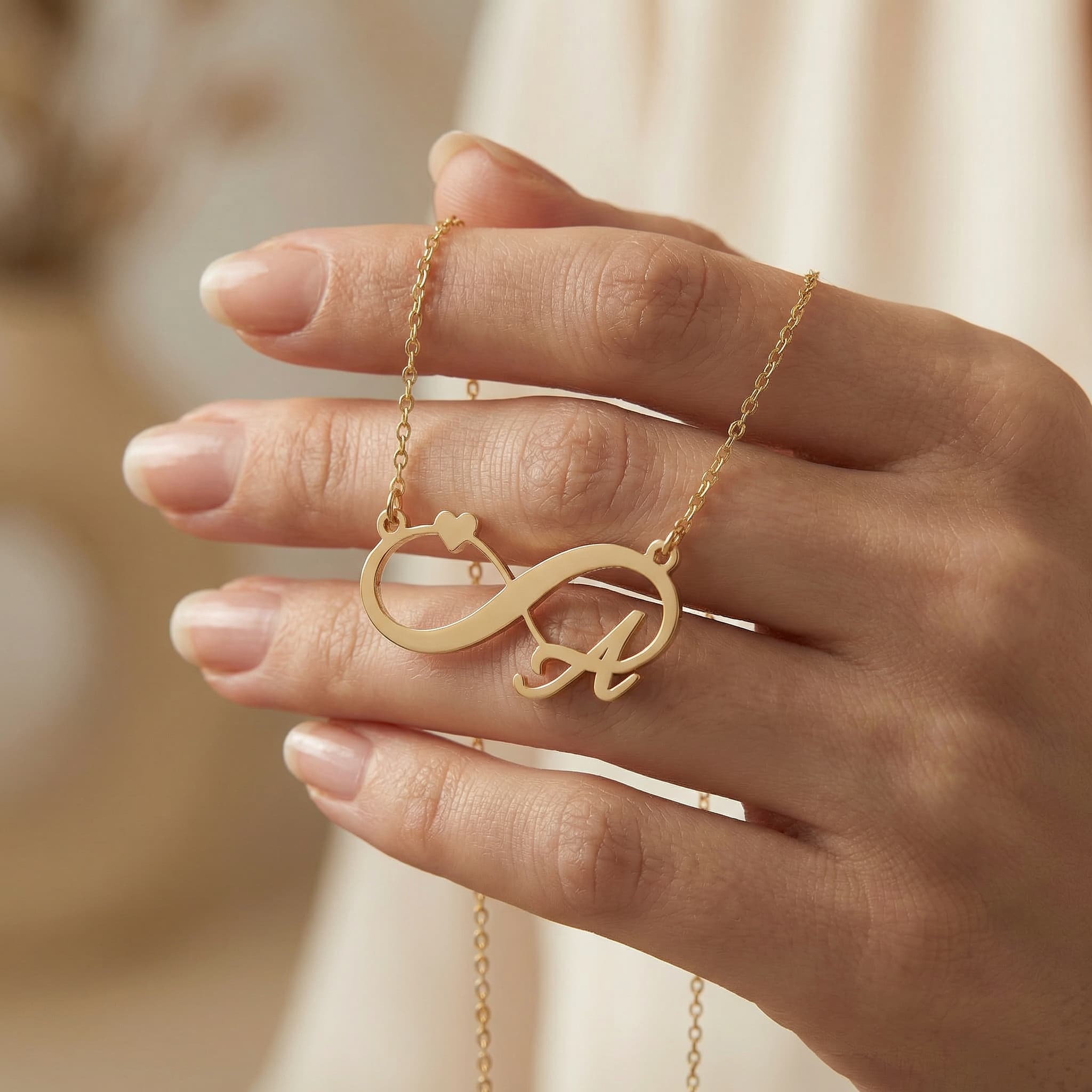 Kalp ve Harf Detaylı Sonsuzluk 925 Ayar Gümüş Kolye